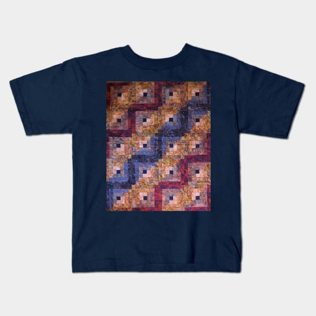 "Autumn Leaves" Log Cabin Quilt Kids T-Shirt by JeanGregoryEvans1